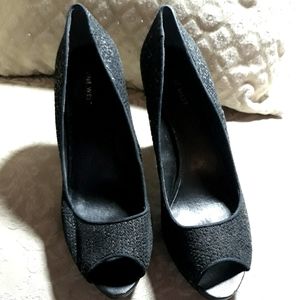 Nine West Sequin Peep Toe Pumps